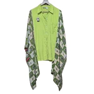 Upcycled Linen Button-Up Shirt with Kantha Kimono